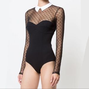 Fleur Du Mal Dotted Tulle Collared Bodysuit XS